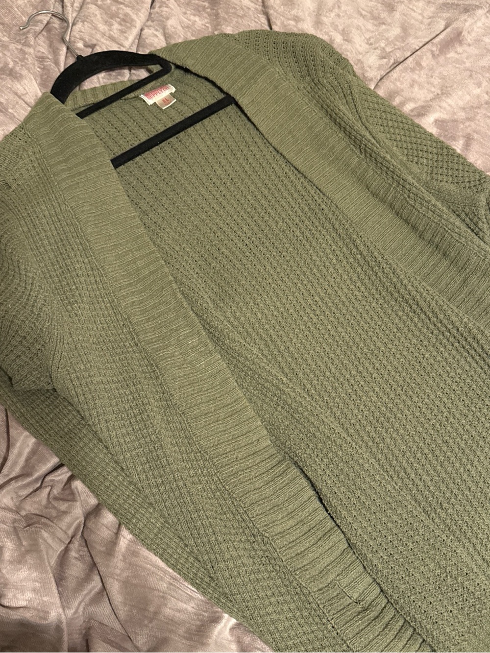 Open-Front Olive Green Knit Cardigan for Women